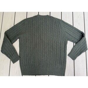 L.L. Bean Men's Green L Cable Knit Sweater, Size Large, Crewneck Lambs Wool